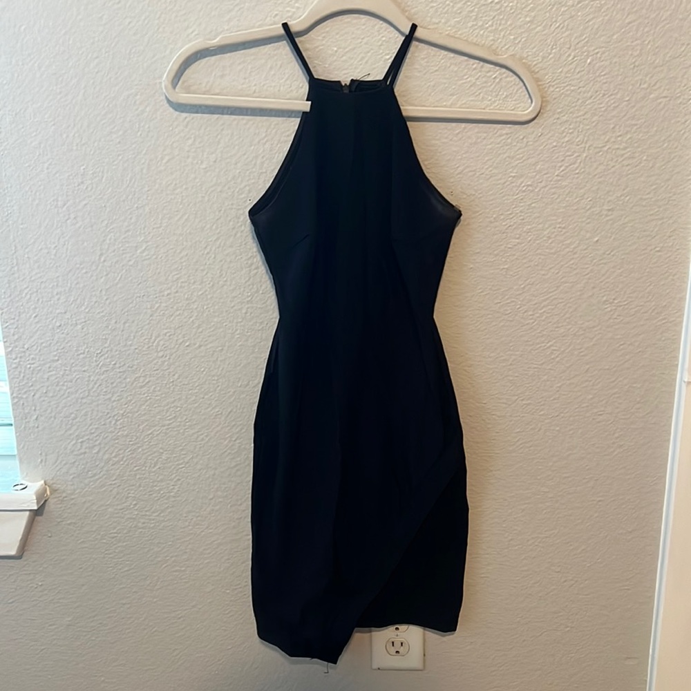 Black windsor body con asymmetrical dress